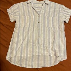 Thread & Supply White and Blue Striped Button Down Shirt